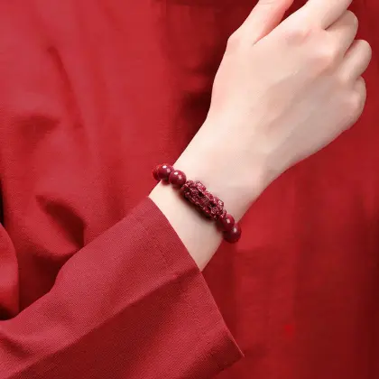 Purple Cinnabar Pixiu Bracelet, Zodiac Year Lucky Amulet Gift for Men & Women