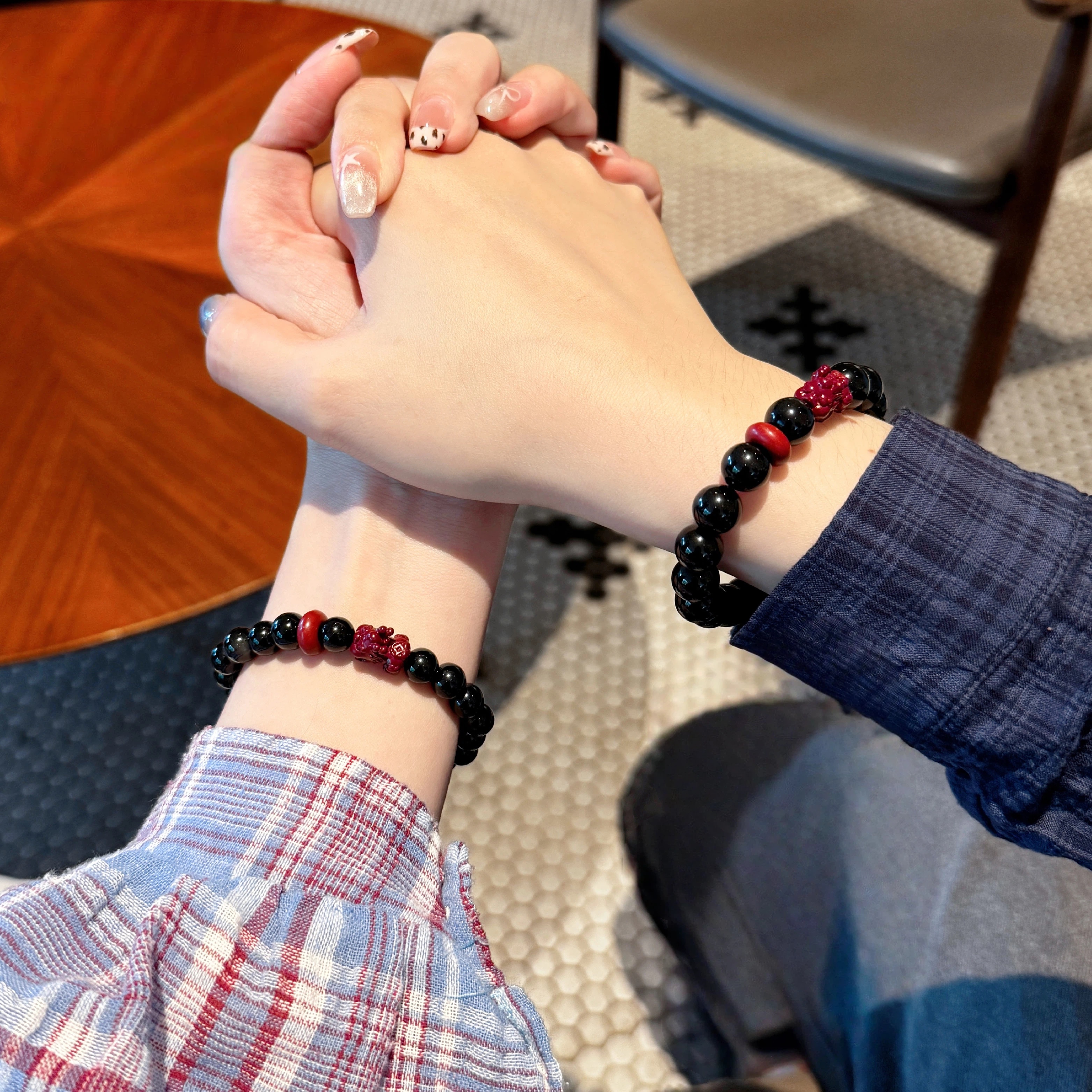 Obsidian & Cinnabar Pixiu Couple Bracelet, Premium Anniversary Gift