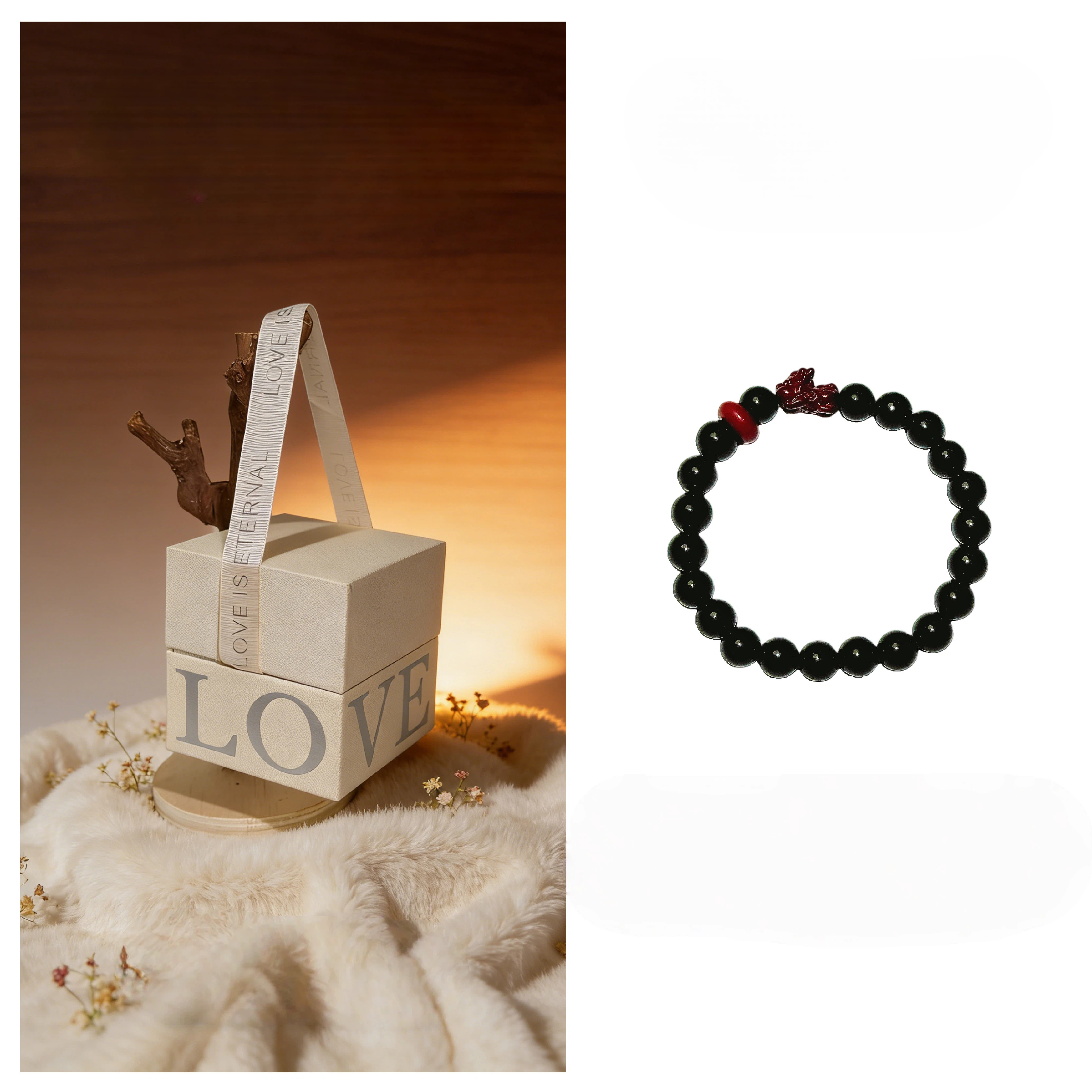 Obsidian & Cinnabar Pixiu Couple Bracelet, Premium Anniversary Gift