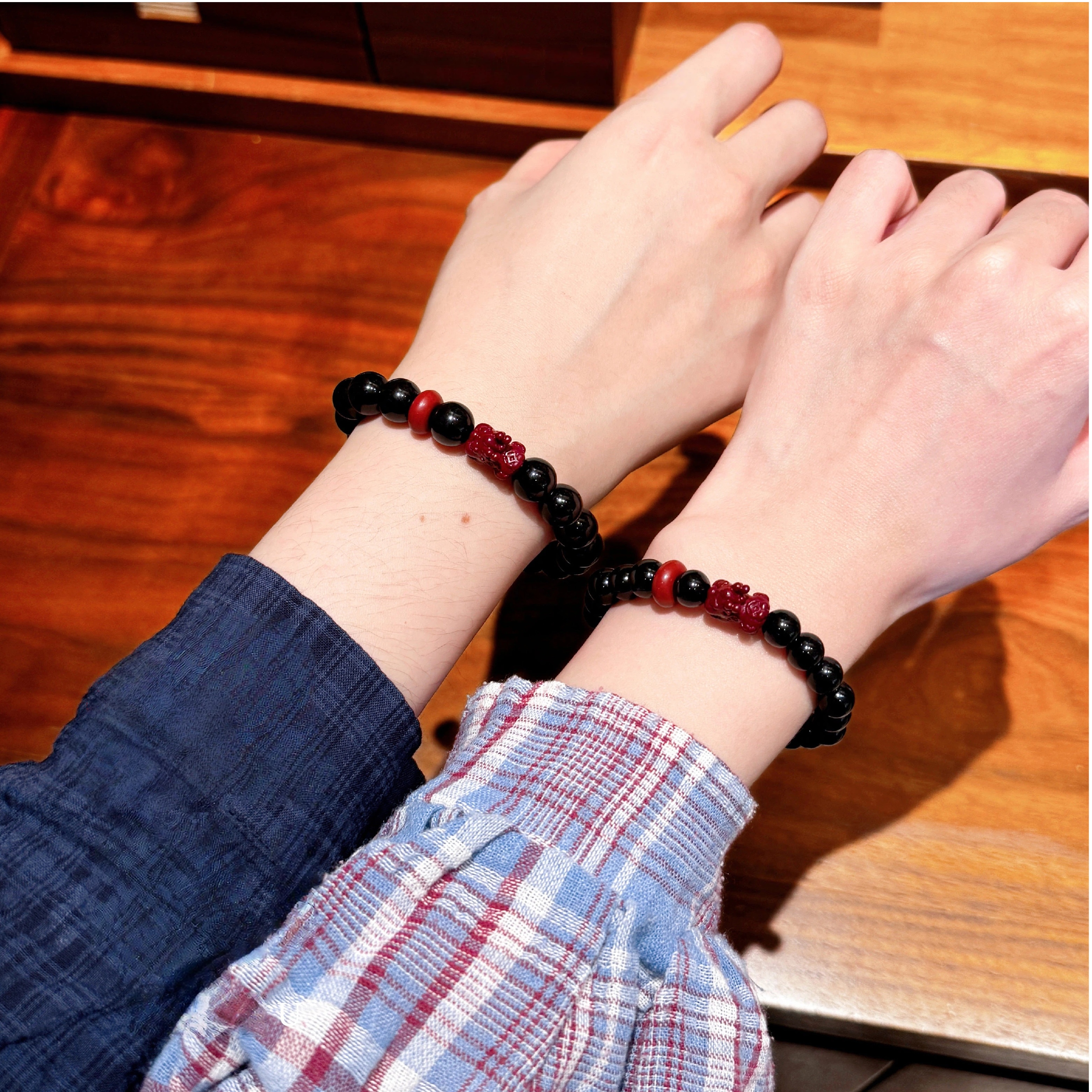 Obsidian & Cinnabar Pixiu Couple Bracelet, Premium Anniversary Gift