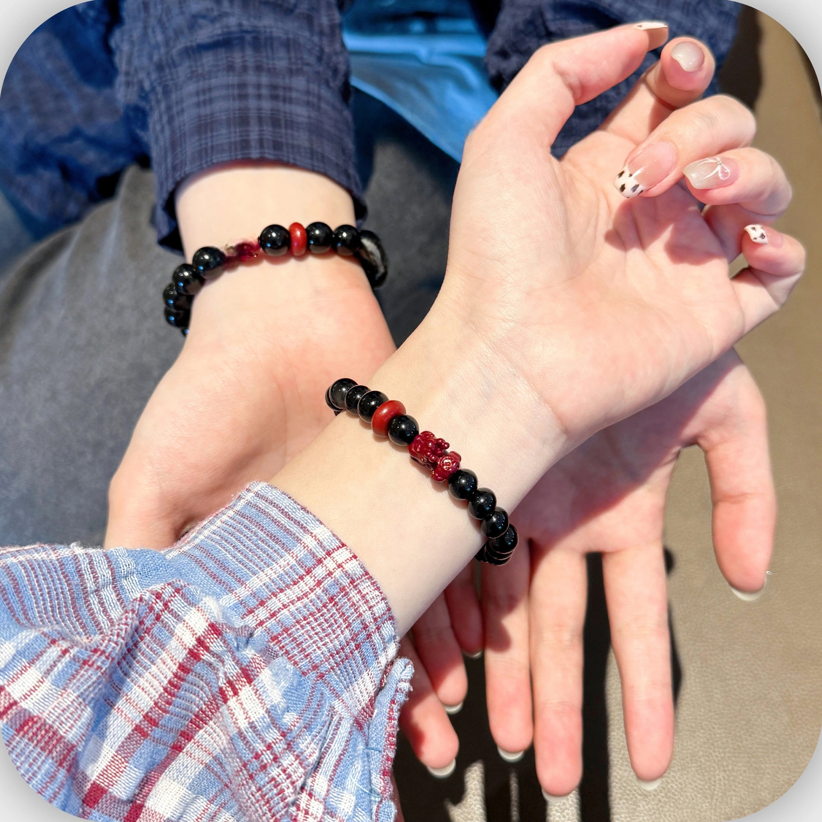 Obsidian & Cinnabar Pixiu Couple Bracelet, Premium Anniversary Gift