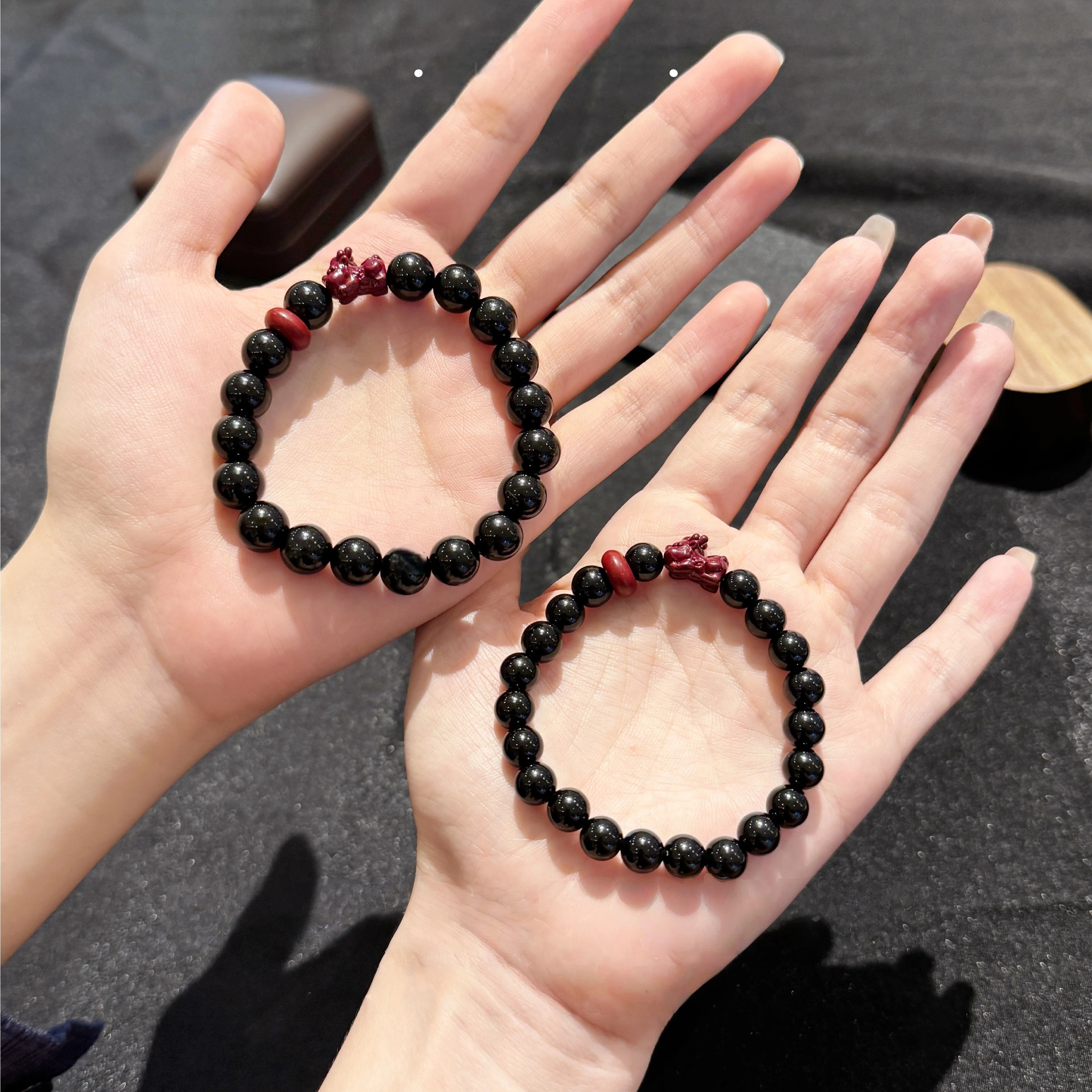 Obsidian & Cinnabar Pixiu Couple Bracelet, Premium Anniversary Gift