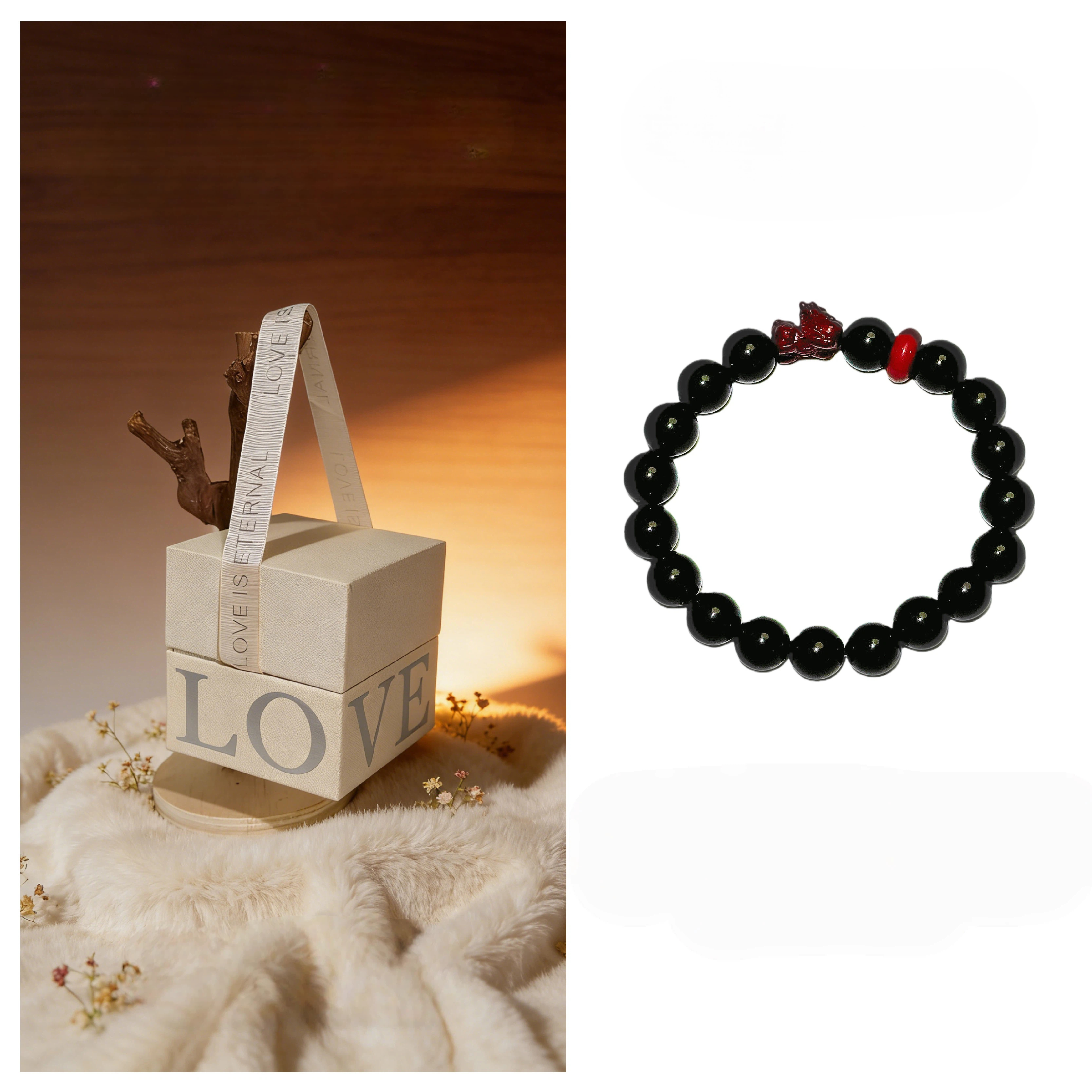 Obsidian & Cinnabar Pixiu Couple Bracelet, Premium Anniversary Gift