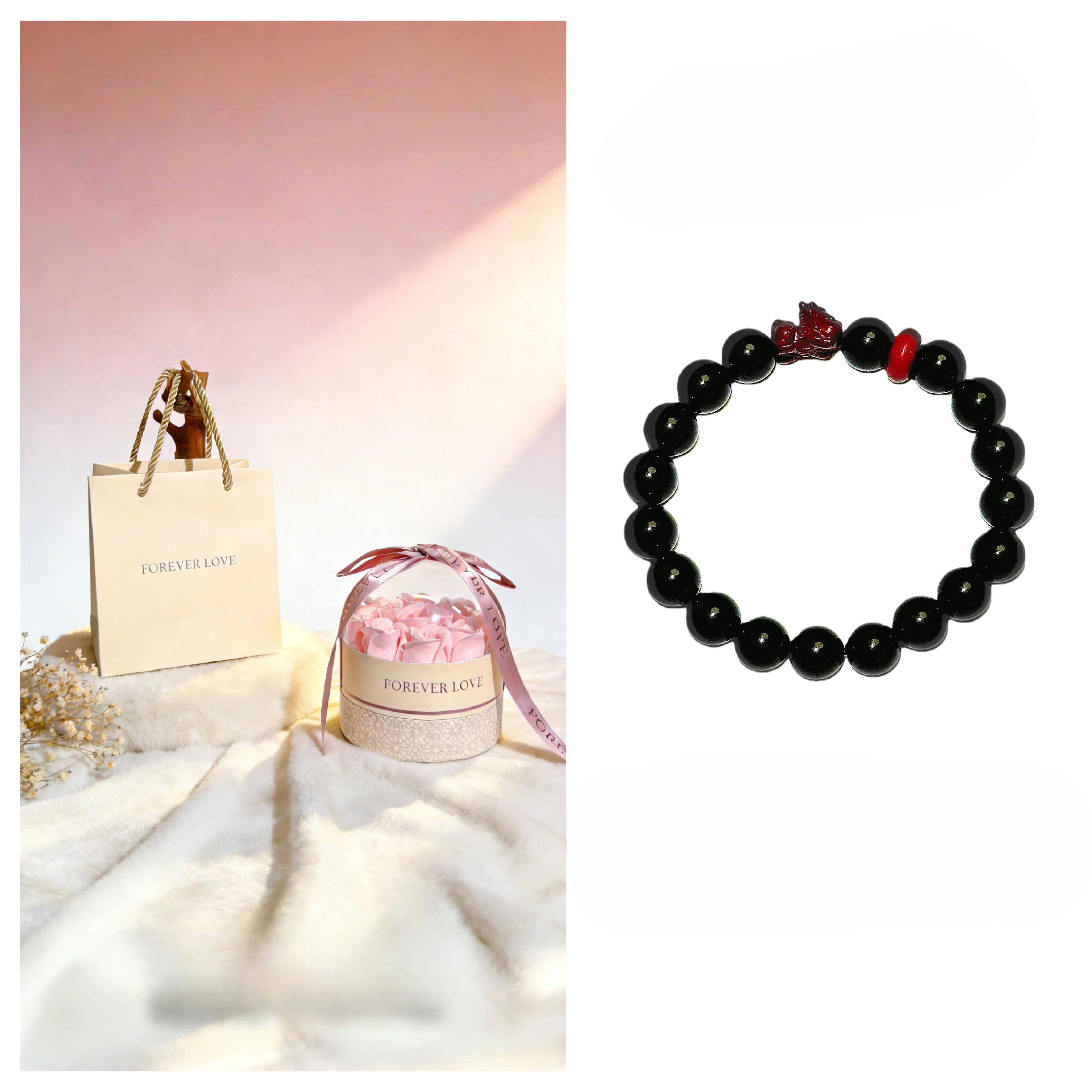 Obsidian & Cinnabar Pixiu Couple Bracelet, Premium Anniversary Gift