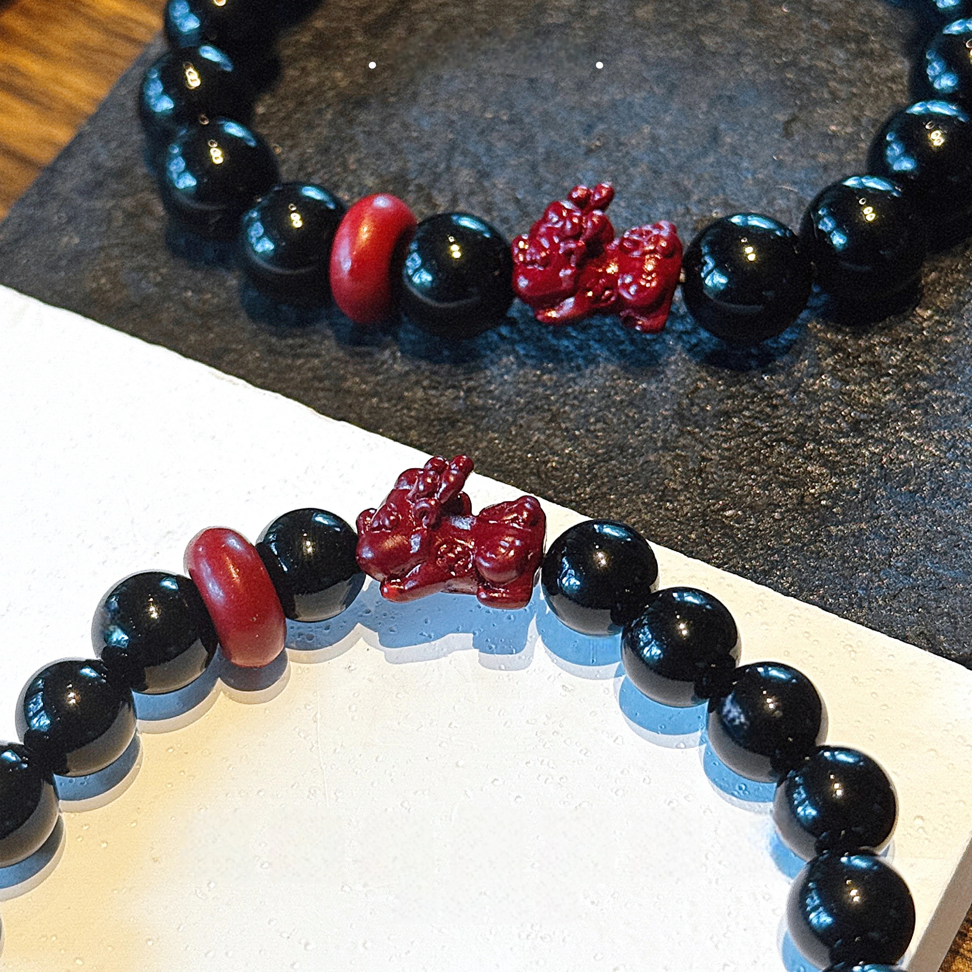 Obsidian & Cinnabar Pixiu Couple Bracelet, Premium Anniversary Gift