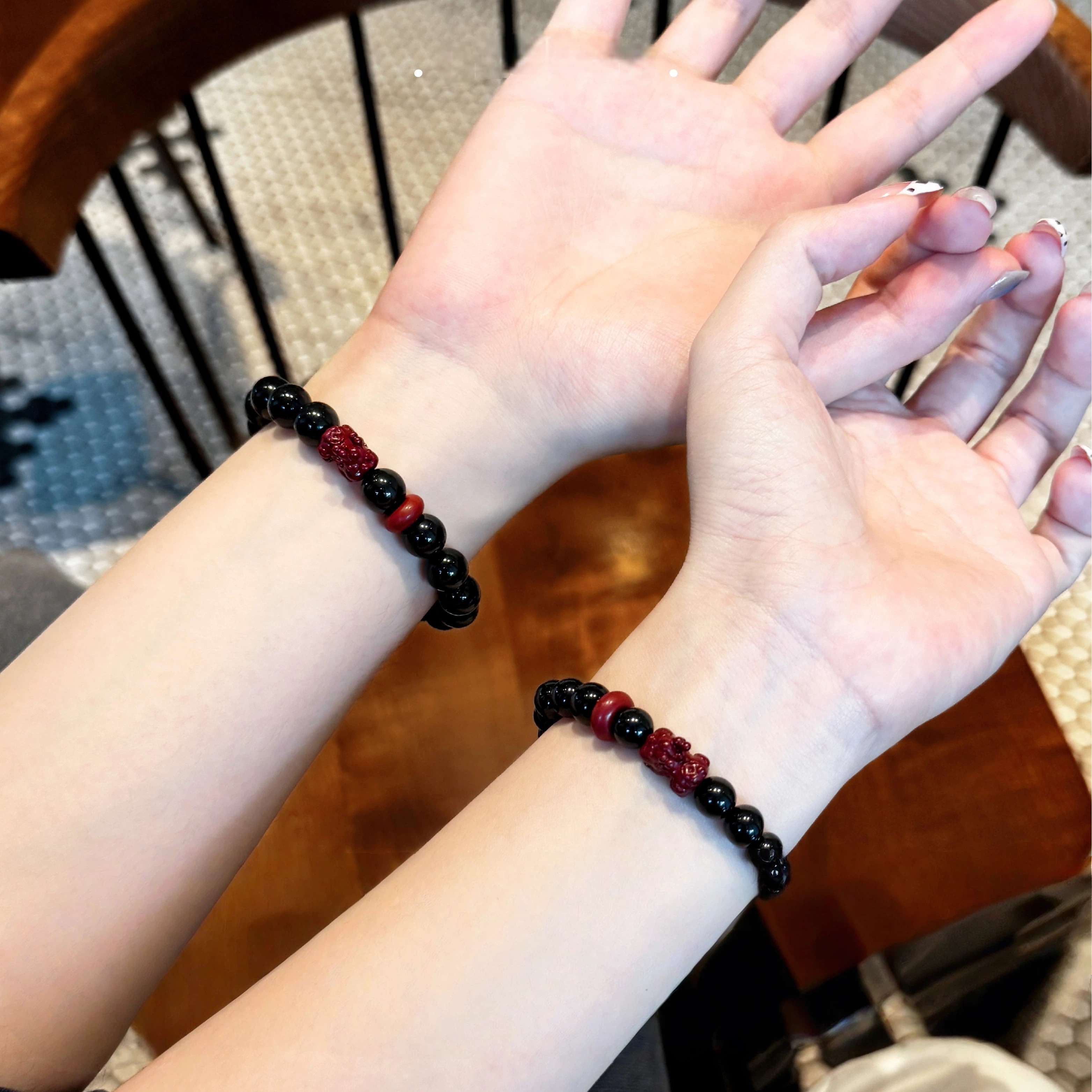 Obsidian & Cinnabar Pixiu Couple Bracelet, Premium Anniversary Gift