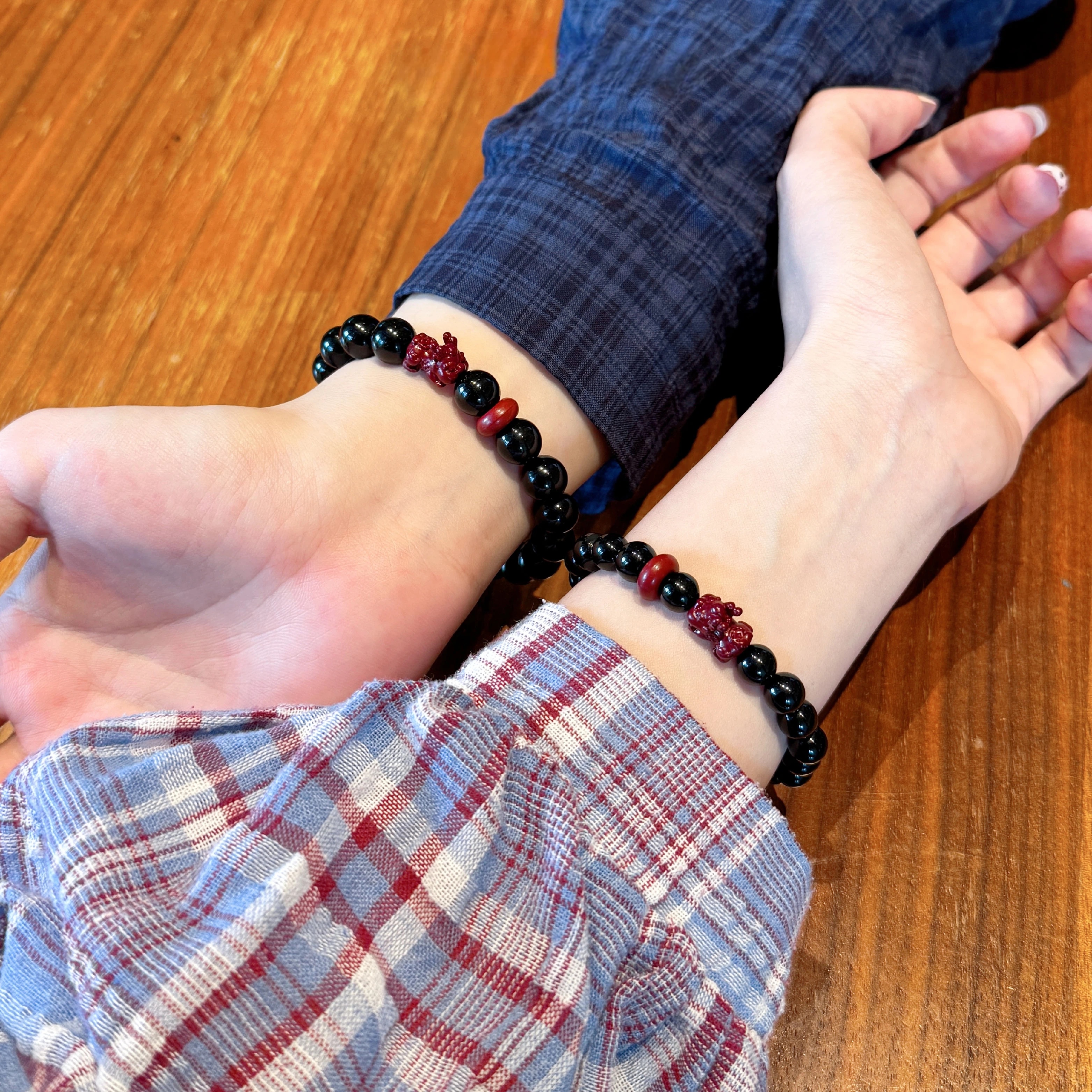 Obsidian & Cinnabar Pixiu Couple Bracelet, Premium Anniversary Gift