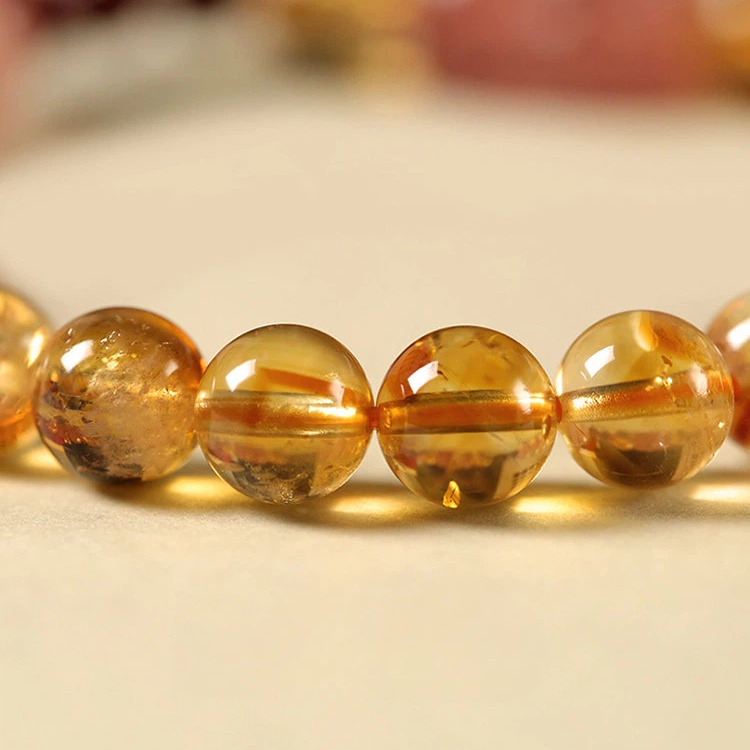 Citrine Cinnabar Strawberry Quartz Pixiu Bracelet, Wealth & Luck for Women