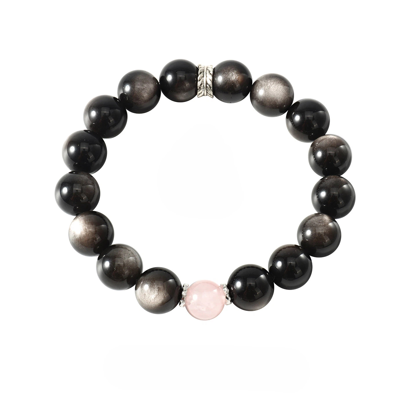 Rose Quartz & Silver Obsidian Couple Bracelets, Valentine's Day Anniversary Gift