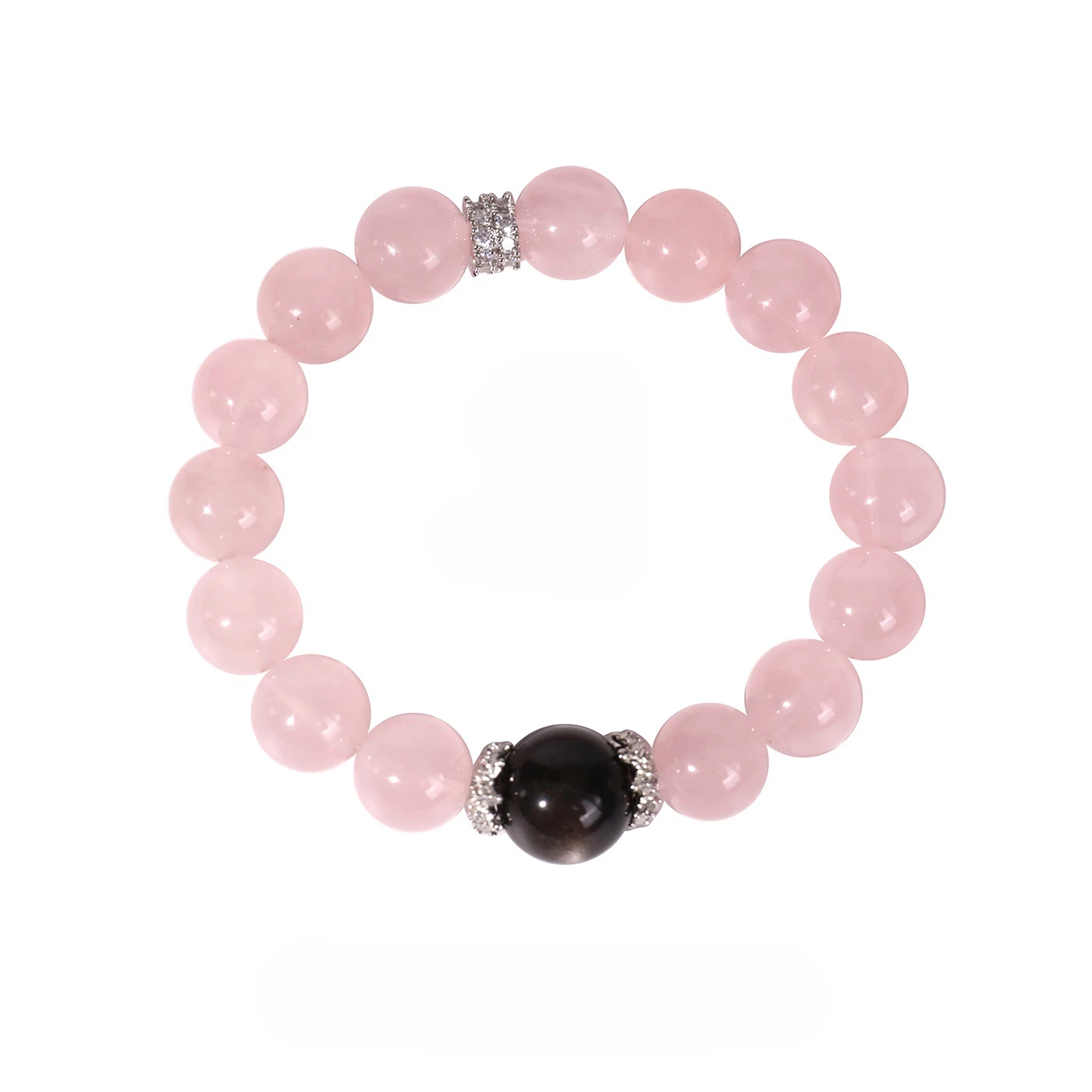 Rose Quartz & Silver Obsidian Couple Bracelets, Valentine's Day Anniversary Gift