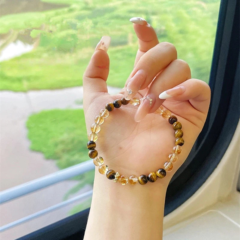 Natural Citrine & Yellow Tiger‑Eye Bracelet for Women, Wealth & Good‑luck Gift