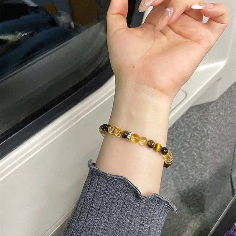 Natural Citrine & Yellow Tiger‑Eye Bracelet for Women, Wealth & Good‑luck Gift