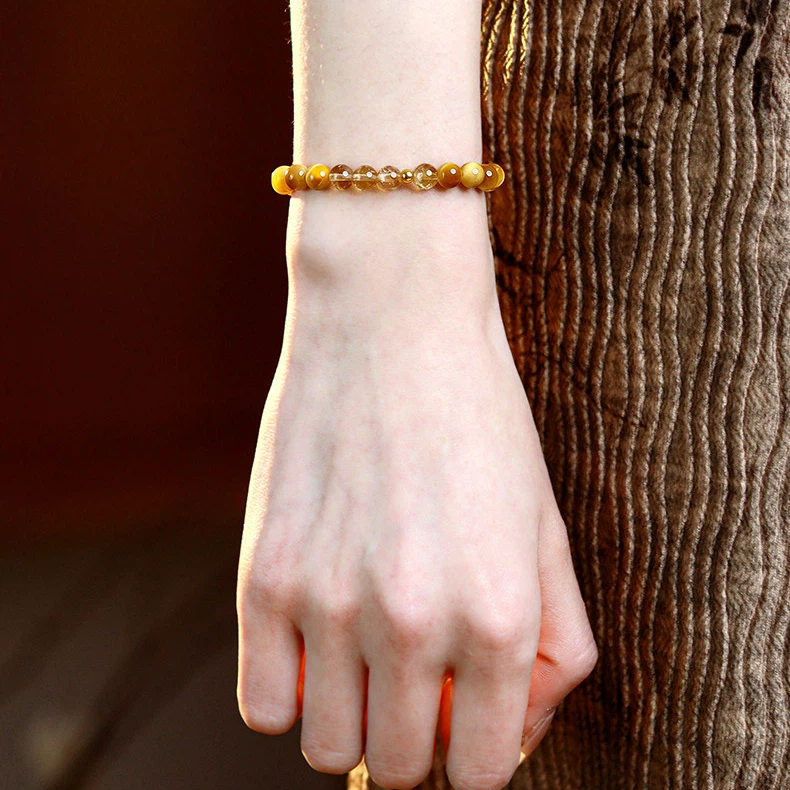 Natural Golden Tiger‑Eye & Citrine Bracelet, Wealth Luck Jewelry, Women Gift