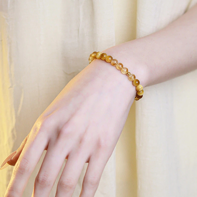 Natural Golden Tiger‑Eye & Citrine Bracelet, Wealth Luck Jewelry, Women Gift