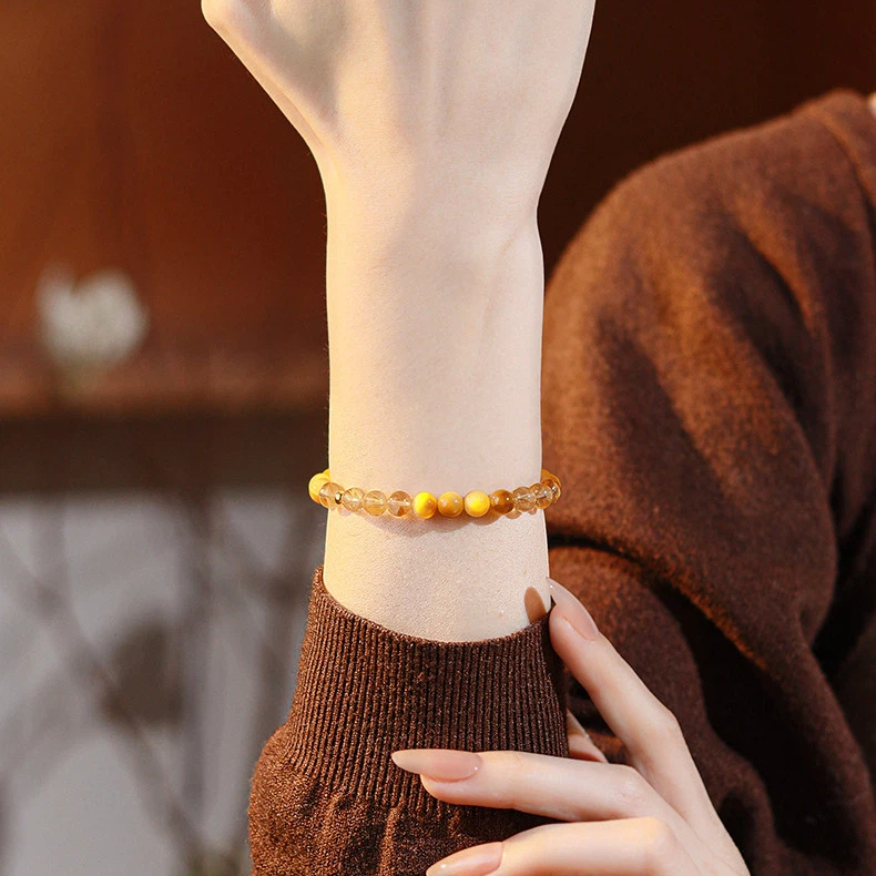 Natural Golden Tiger‑Eye & Citrine Bracelet, Wealth Luck Jewelry, Women Gift