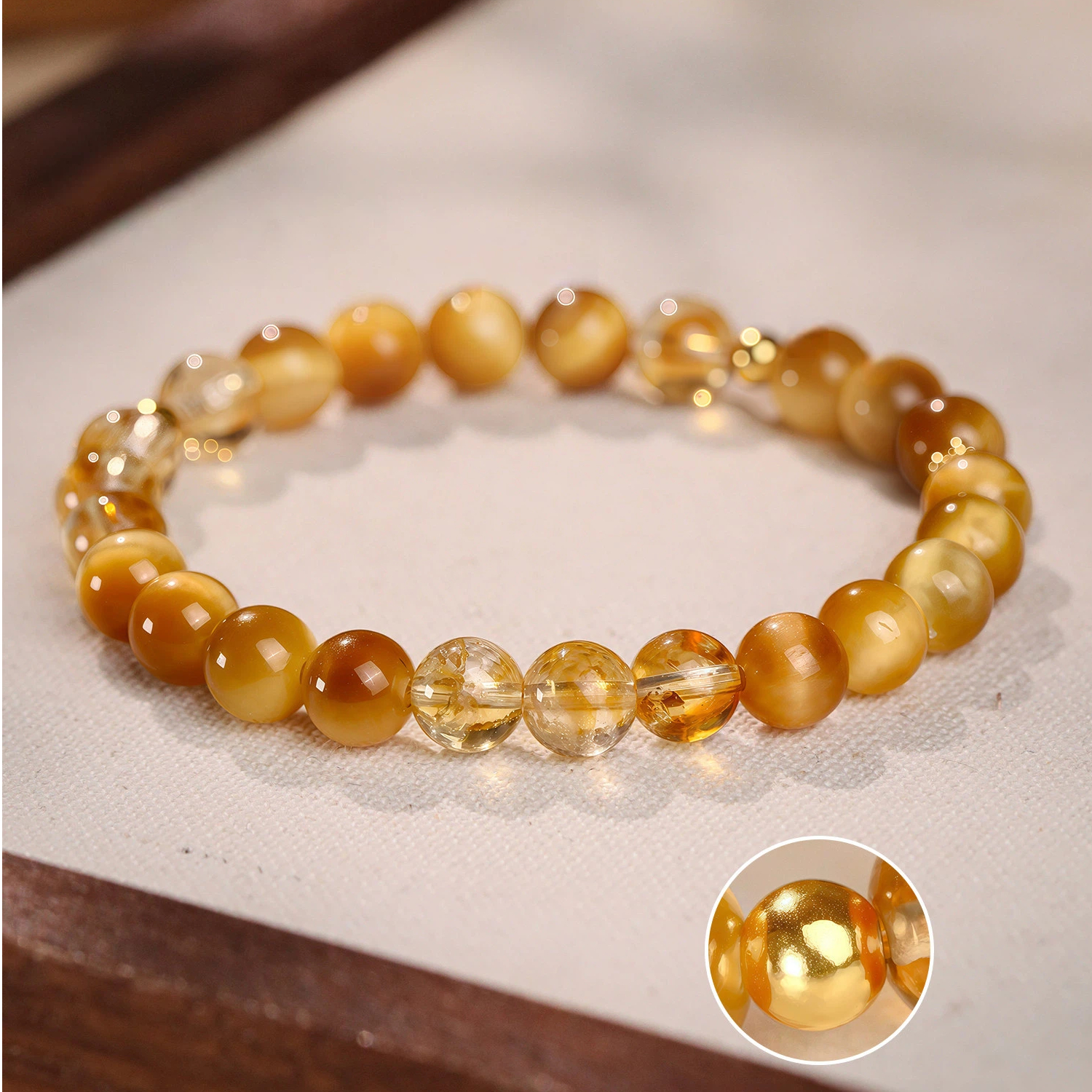 Natural Golden Tiger‑Eye & Citrine Bracelet, Wealth Luck Jewelry, Women Gift