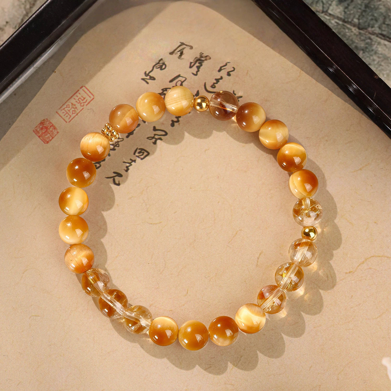 Natural Golden Tiger‑Eye & Citrine Bracelet, Wealth Luck Jewelry, Women Gift