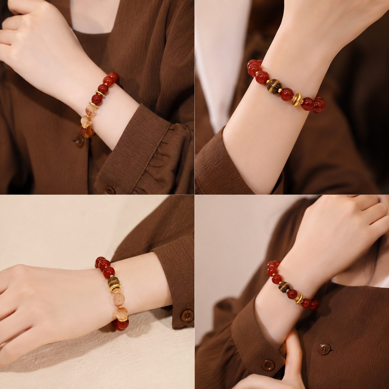 Wealth‑Bringing Citrine & Red Agate Bracelet, Luxury Lucky Bead Jewelry, Gift for Women