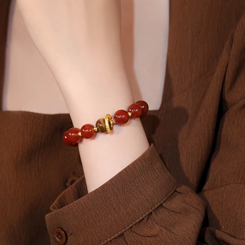 Wealth‑Bringing Citrine & Red Agate Bracelet, Luxury Lucky Bead Jewelry, Gift for Women