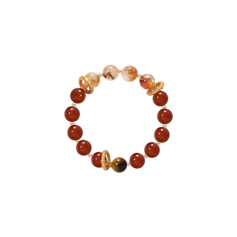 Wealth‑Bringing Citrine & Red Agate Bracelet, Luxury Lucky Bead Jewelry, Gift for Women
