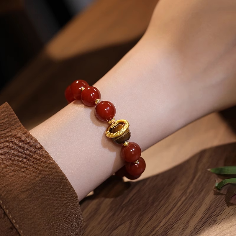 Wealth‑Bringing Citrine & Red Agate Bracelet, Luxury Lucky Bead Jewelry, Gift for Women