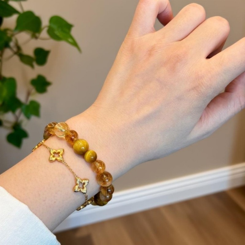 Natural Citrine & Golden Tiger Eye Bracelet, Wealth Luck Gift