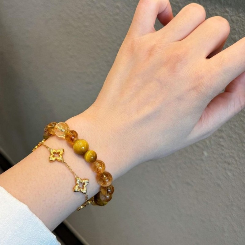 Natural Citrine & Golden Tiger Eye Bracelet, Wealth Luck Gift