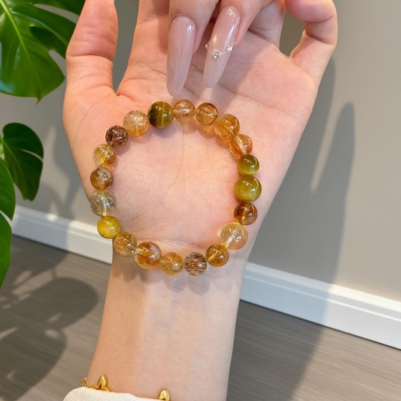 Natural Citrine & Golden Tiger Eye Bracelet, Wealth Luck Gift