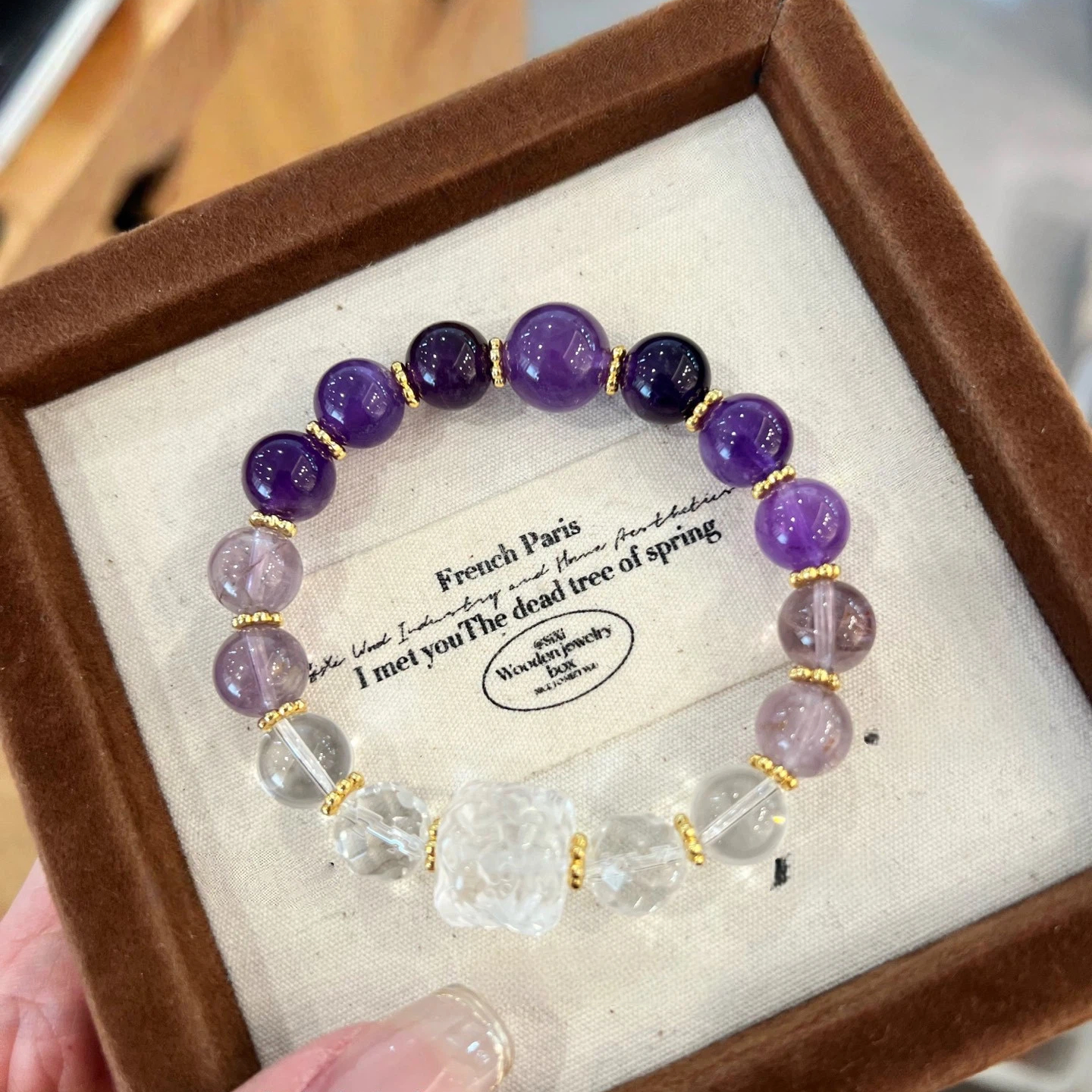 Gradient Amethyst Nine-Tailed Fox Bracelet, Faceted Clear Quartz Spiritual Gift