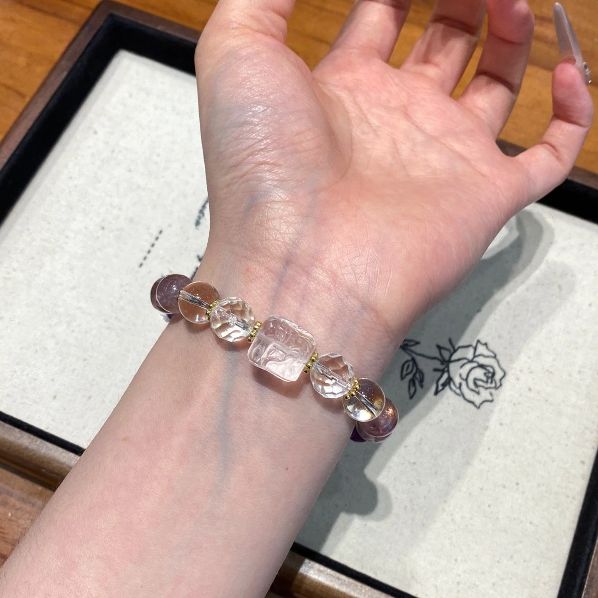 Gradient Amethyst Nine-Tailed Fox Bracelet, Faceted Clear Quartz Spiritual Gift