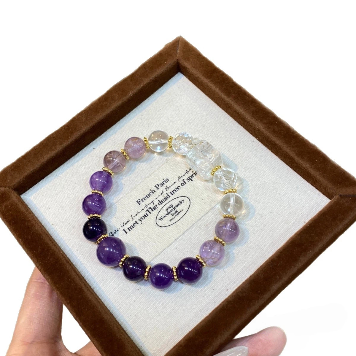 Gradient Amethyst Nine-Tailed Fox Bracelet, Faceted Clear Quartz Spiritual Gift