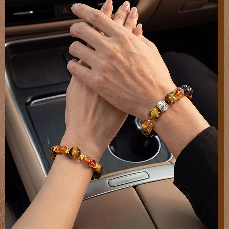 Tiger Eye & Citrine Couple Bracelets, Wealth Luck Valentine's Day Gift