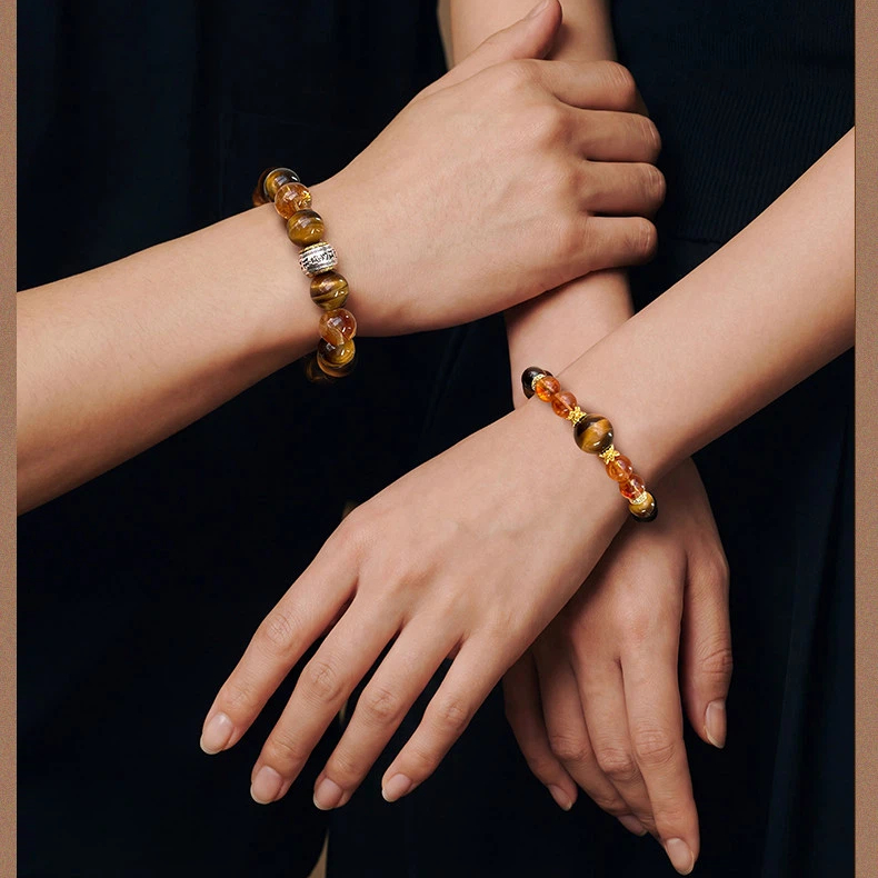 Tiger Eye & Citrine Couple Bracelets, Wealth Luck Valentine's Day Gift