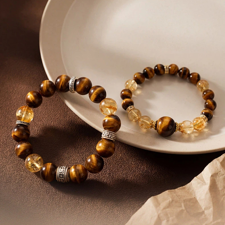Tiger Eye & Citrine Couple Bracelets, Wealth Luck Valentine's Day Gift