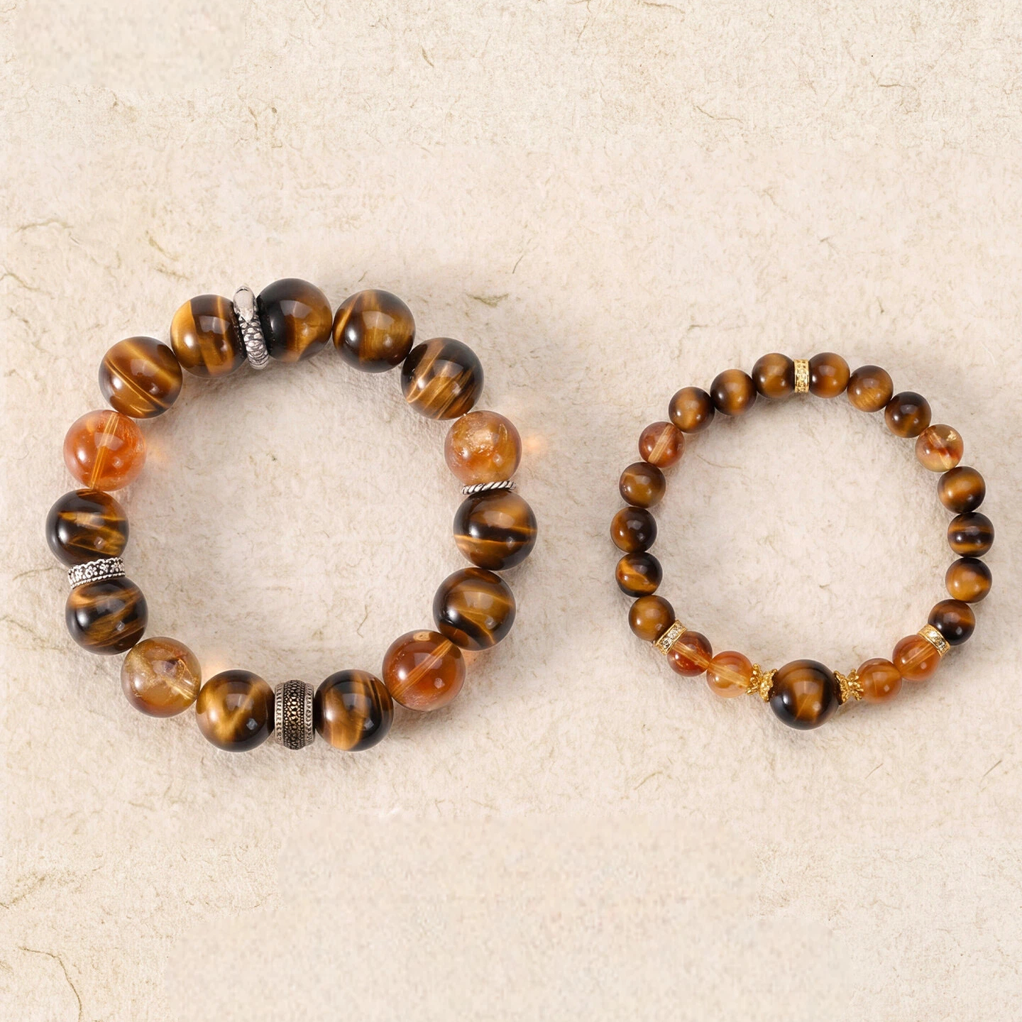 Tiger Eye & Citrine Couple Bracelets, Wealth Luck Valentine's Day Gift