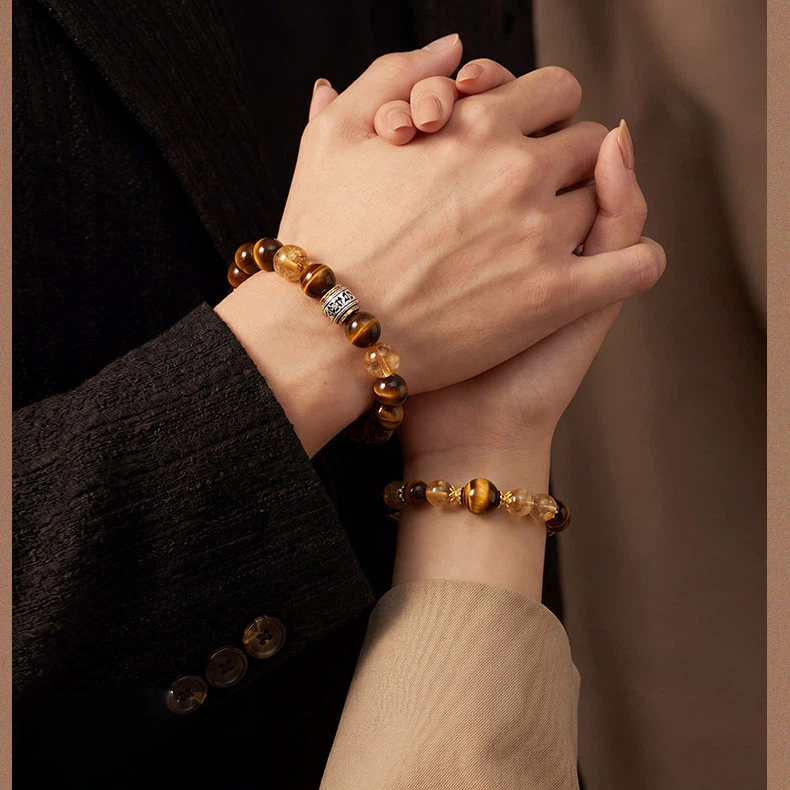Tiger Eye & Citrine Couple Bracelets, Wealth Luck Valentine's Day Gift