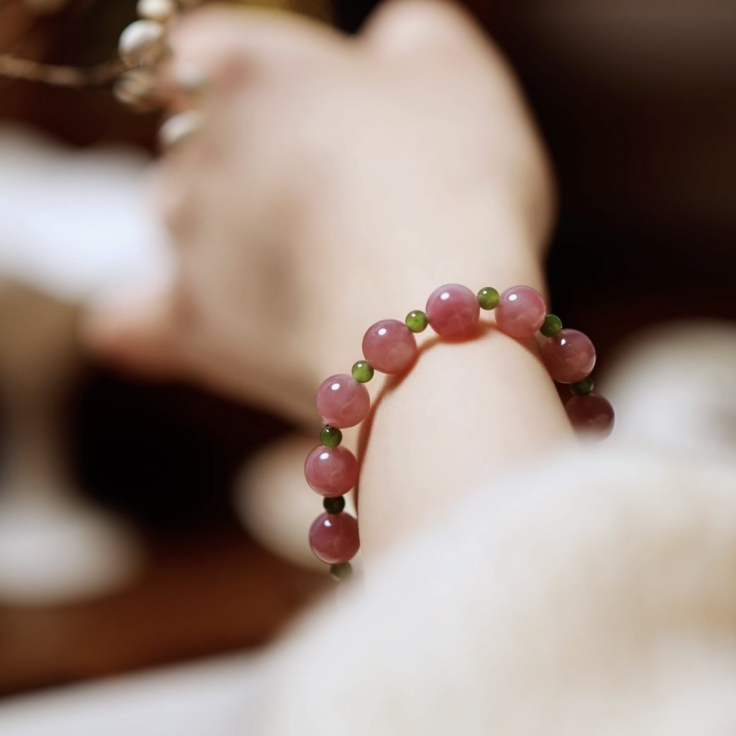 Madagascar Rose Quartz & Hetian Jade Bracelet, Gold-Plated Wealth Luck Gift