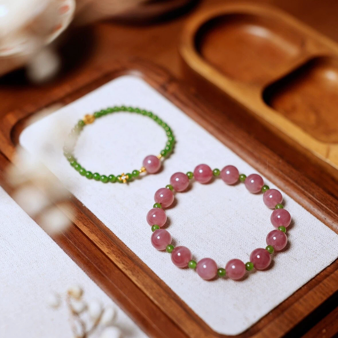 Madagascar Rose Quartz & Hetian Jade Bracelet, Gold-Plated Wealth Luck Gift