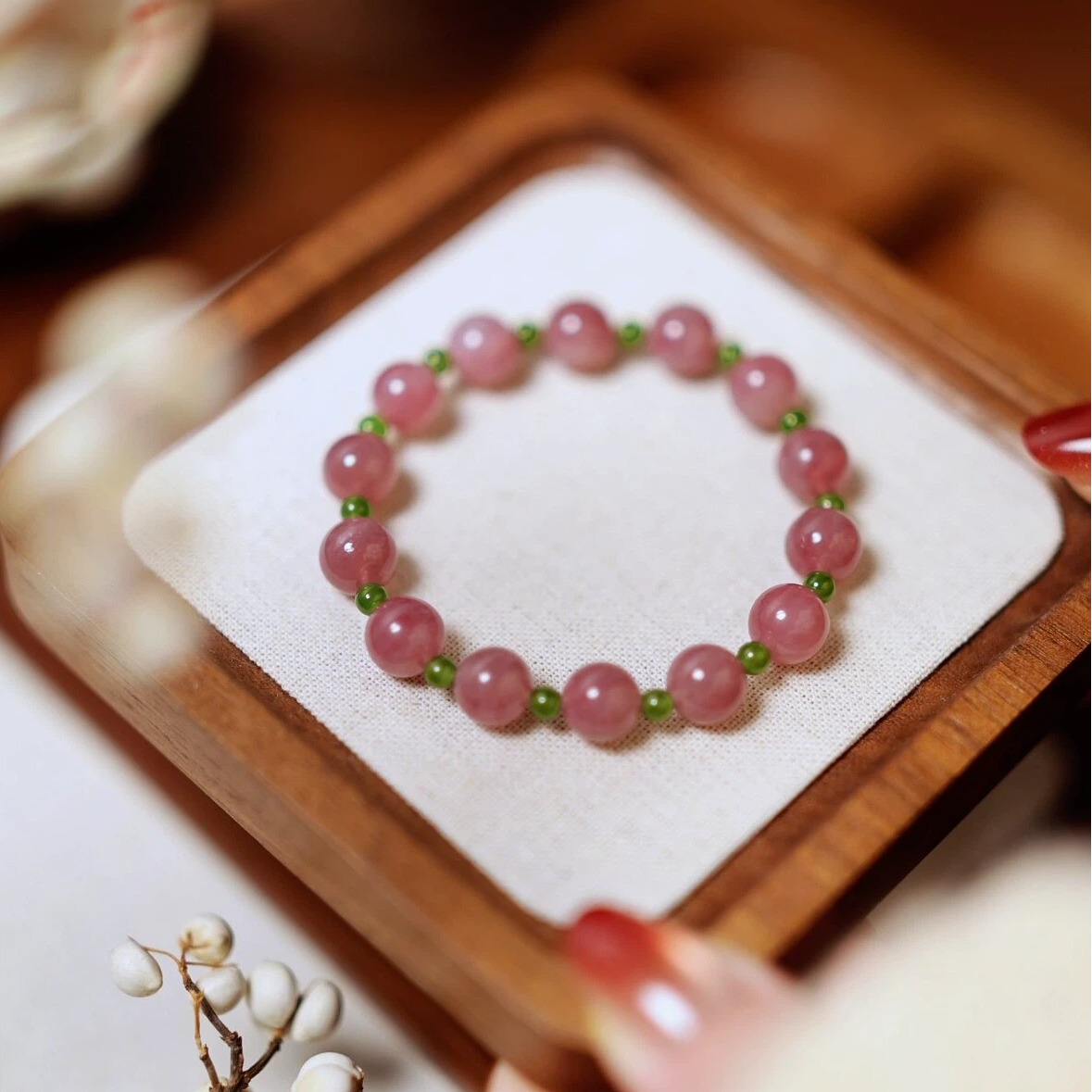 Madagascar Rose Quartz & Hetian Jade Bracelet, Gold-Plated Wealth Luck Gift