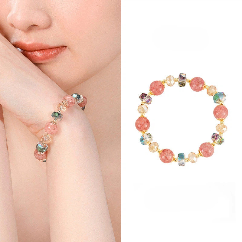 Rose Quartz Strawberry Quartz Bracelet, Valentine Wealth Gift
