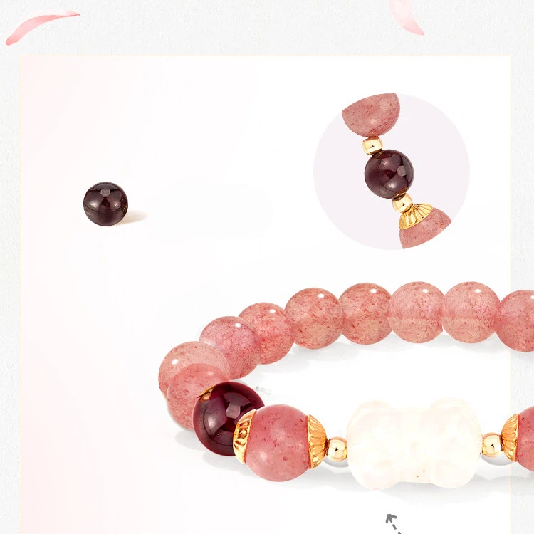 Rose Quartz Strawberry Quartz Bracelet, Valentine Wealth Gift