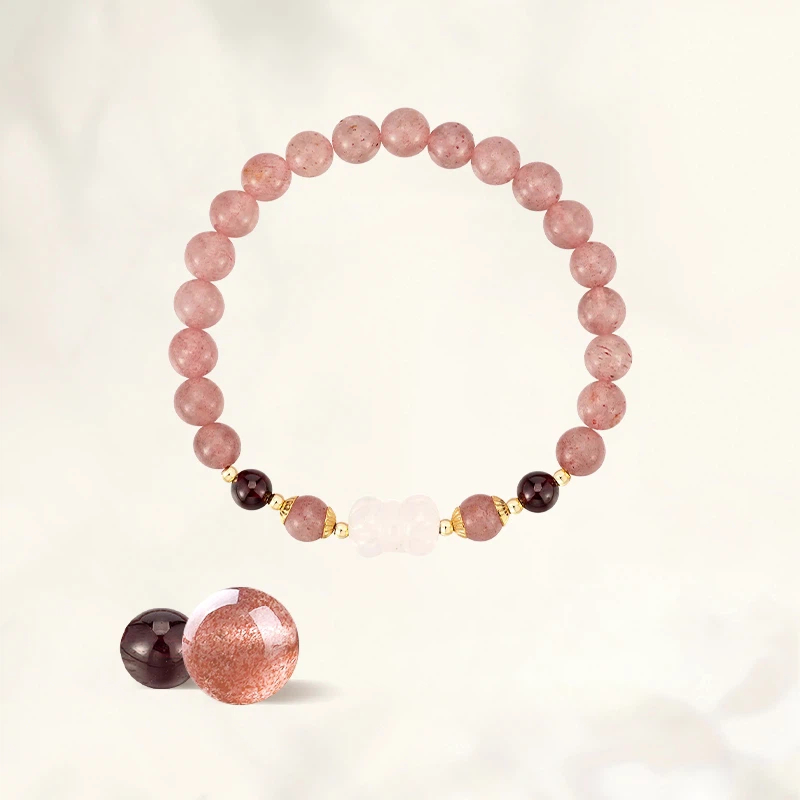 Rose Quartz Strawberry Quartz Bracelet, Valentine Wealth Gift