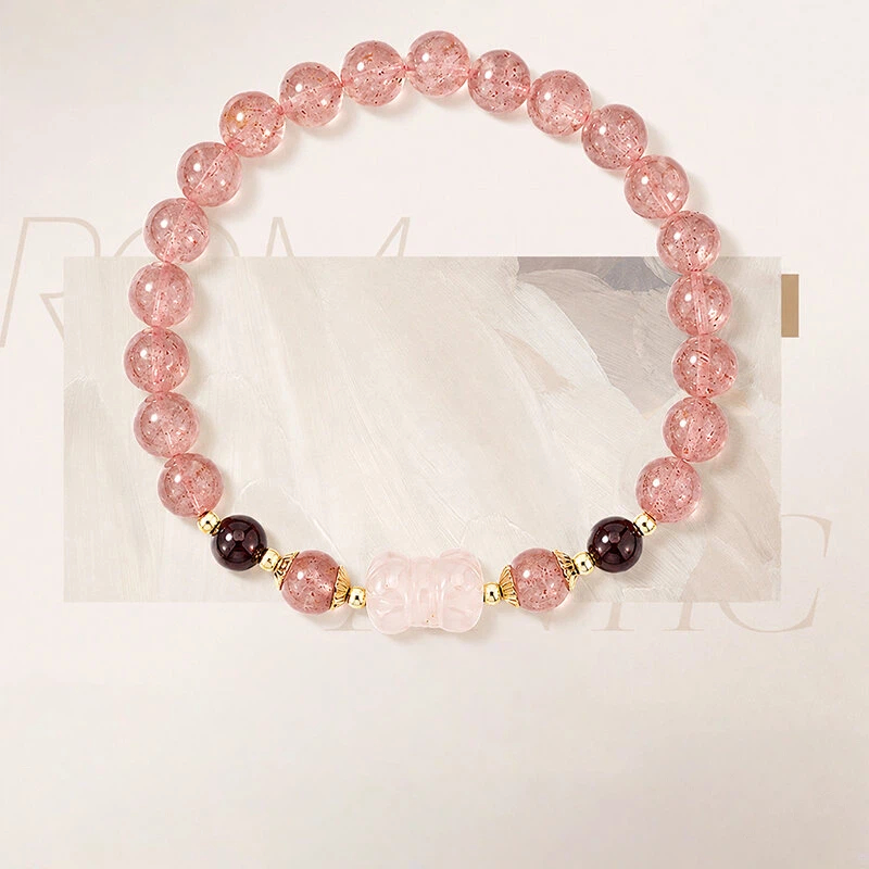 Rose Quartz Strawberry Quartz Bracelet, Valentine Wealth Gift
