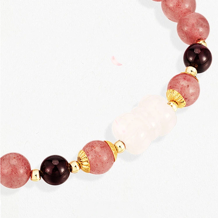 Rose Quartz Strawberry Quartz Bracelet, Valentine Wealth Gift