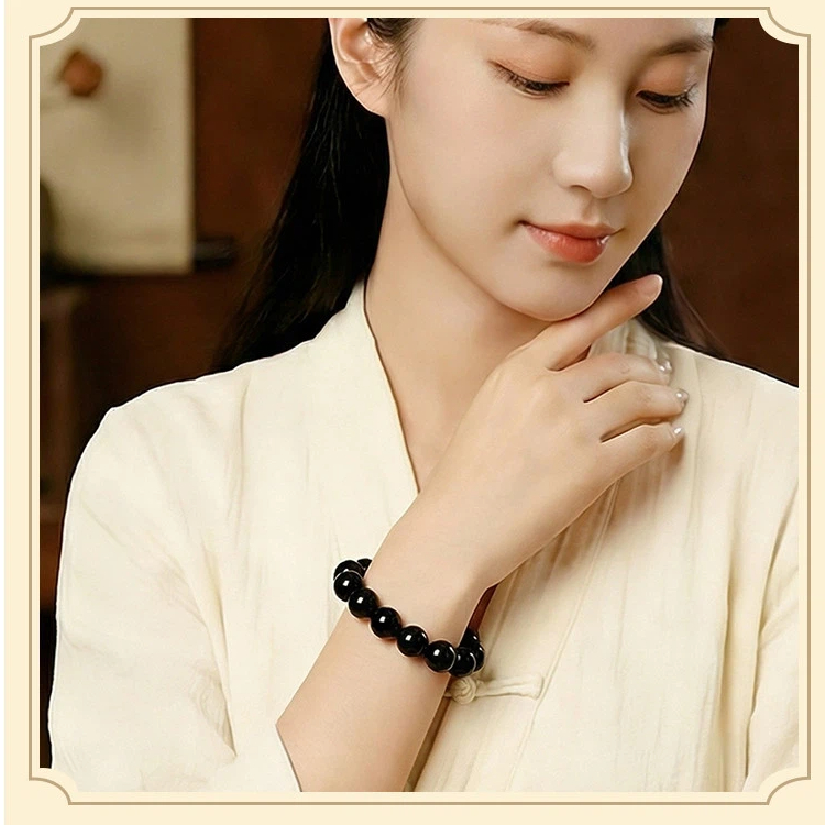Natural Obsidian Bracelet for Men Women, Zodiac Year Wealth Luck Crystal Gift