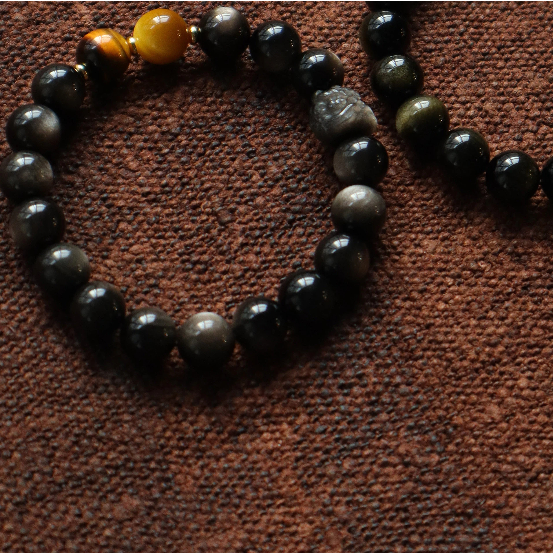 Gold & Silver Sheen Obsidian Fortune Bead Bracelet, Unisex Couple Gift