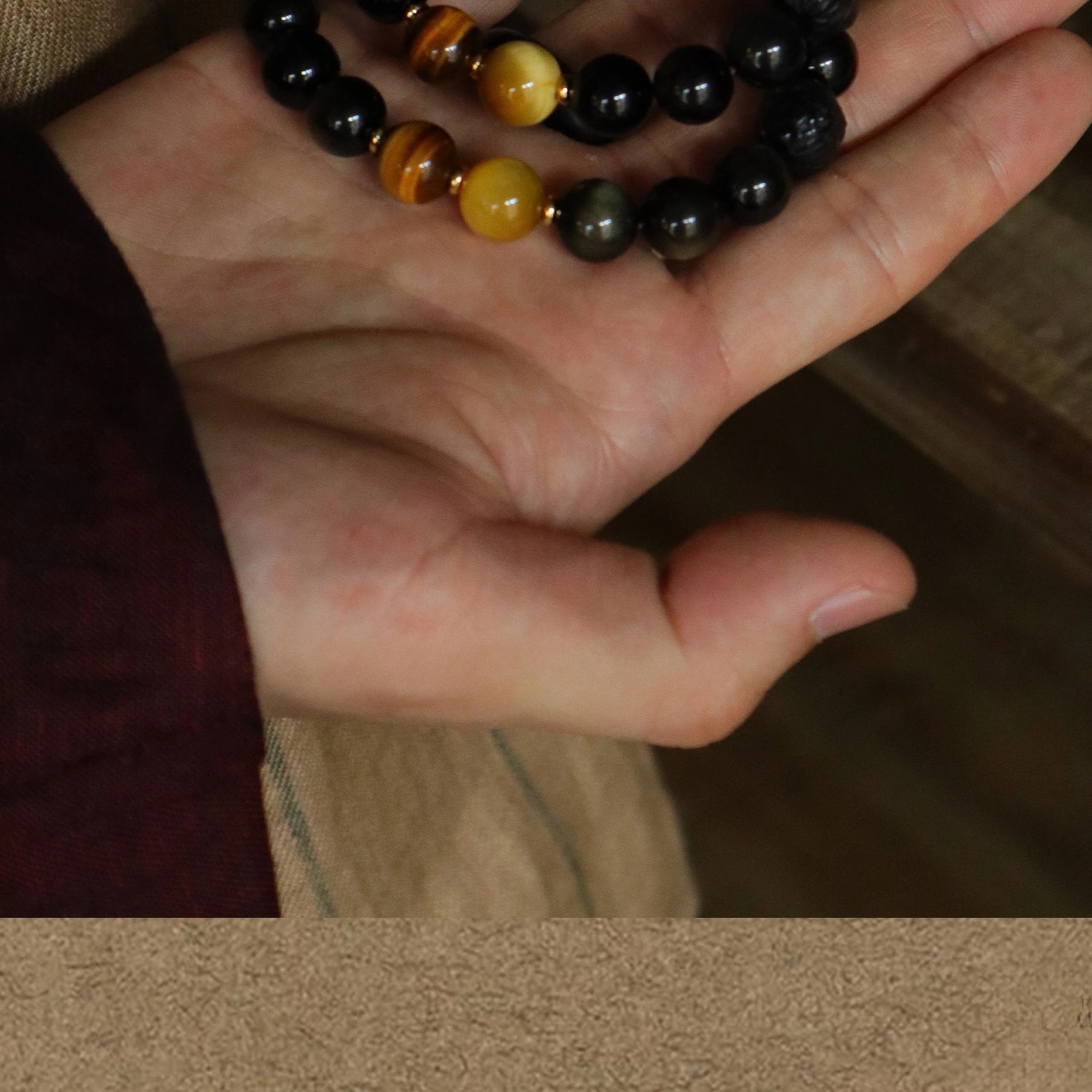 Gold & Silver Sheen Obsidian Fortune Bead Bracelet, Unisex Couple Gift
