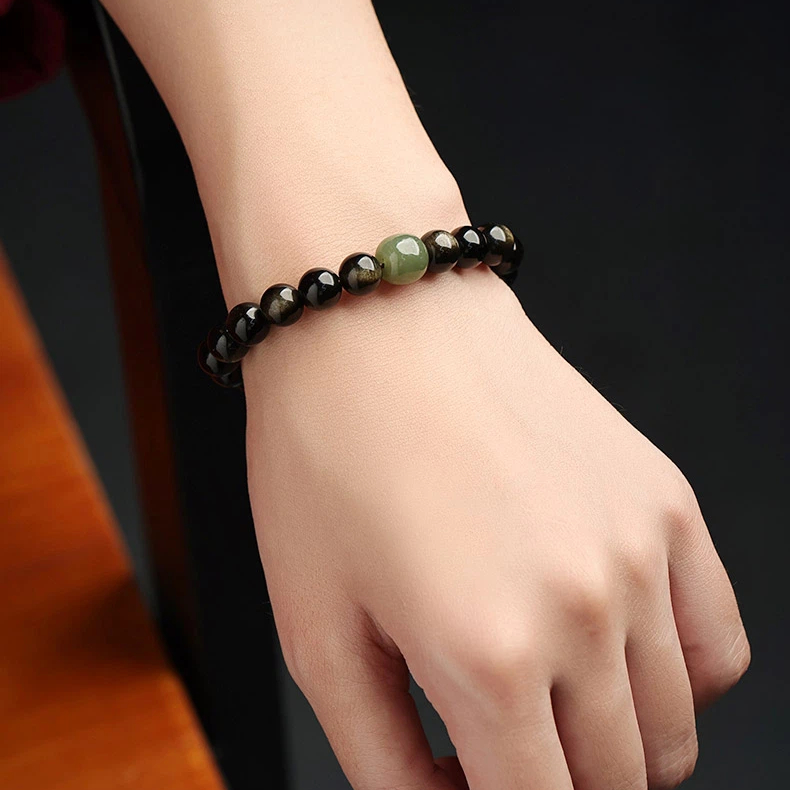 Premium Obsidian & Hetian Jade Bracelet, Unisex Valentine's Day Gift