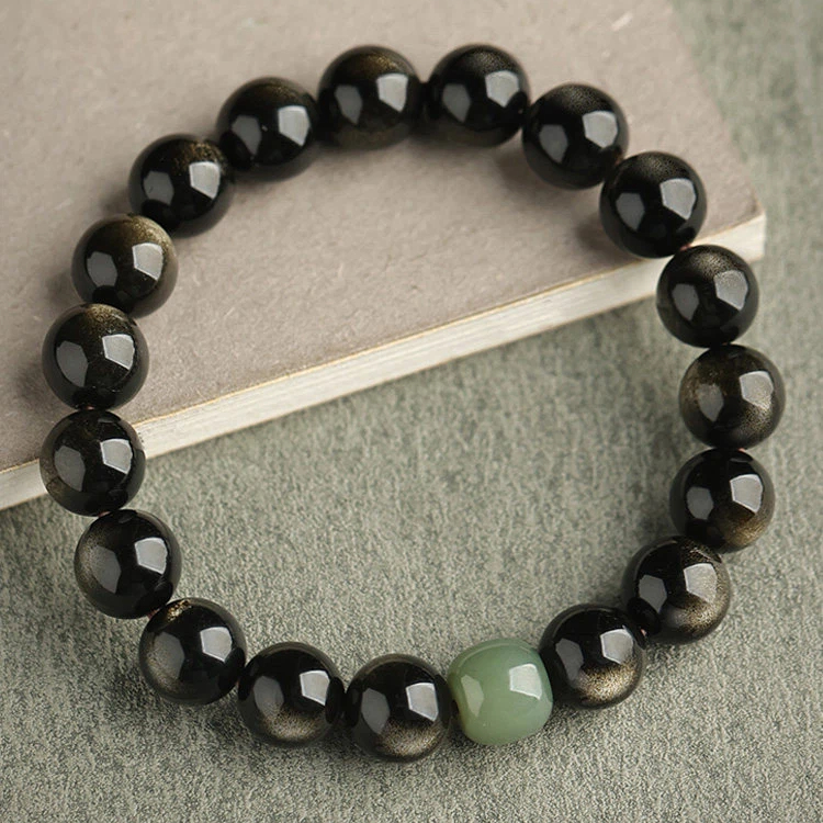 Premium Obsidian & Hetian Jade Bracelet, Unisex Valentine's Day Gift