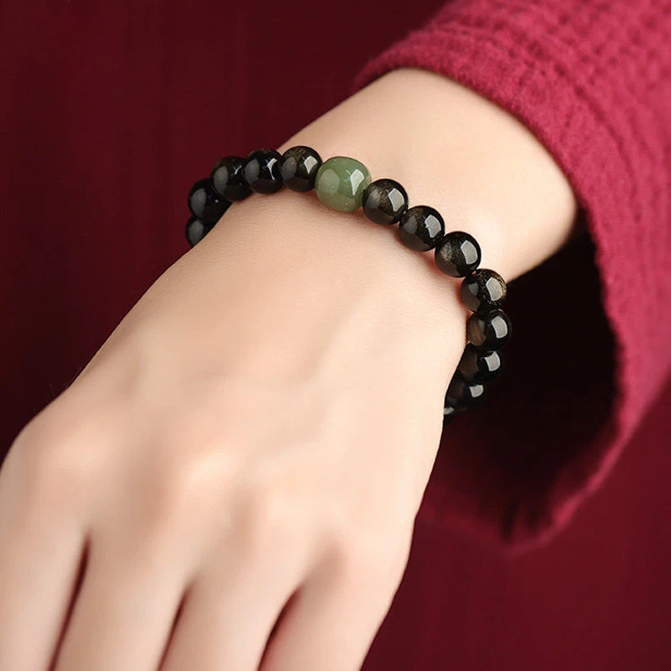 Premium Obsidian & Hetian Jade Bracelet, Unisex Valentine's Day Gift